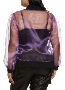 Plus Size Organza Zip Front Bomber Jacket sold by Rainbow