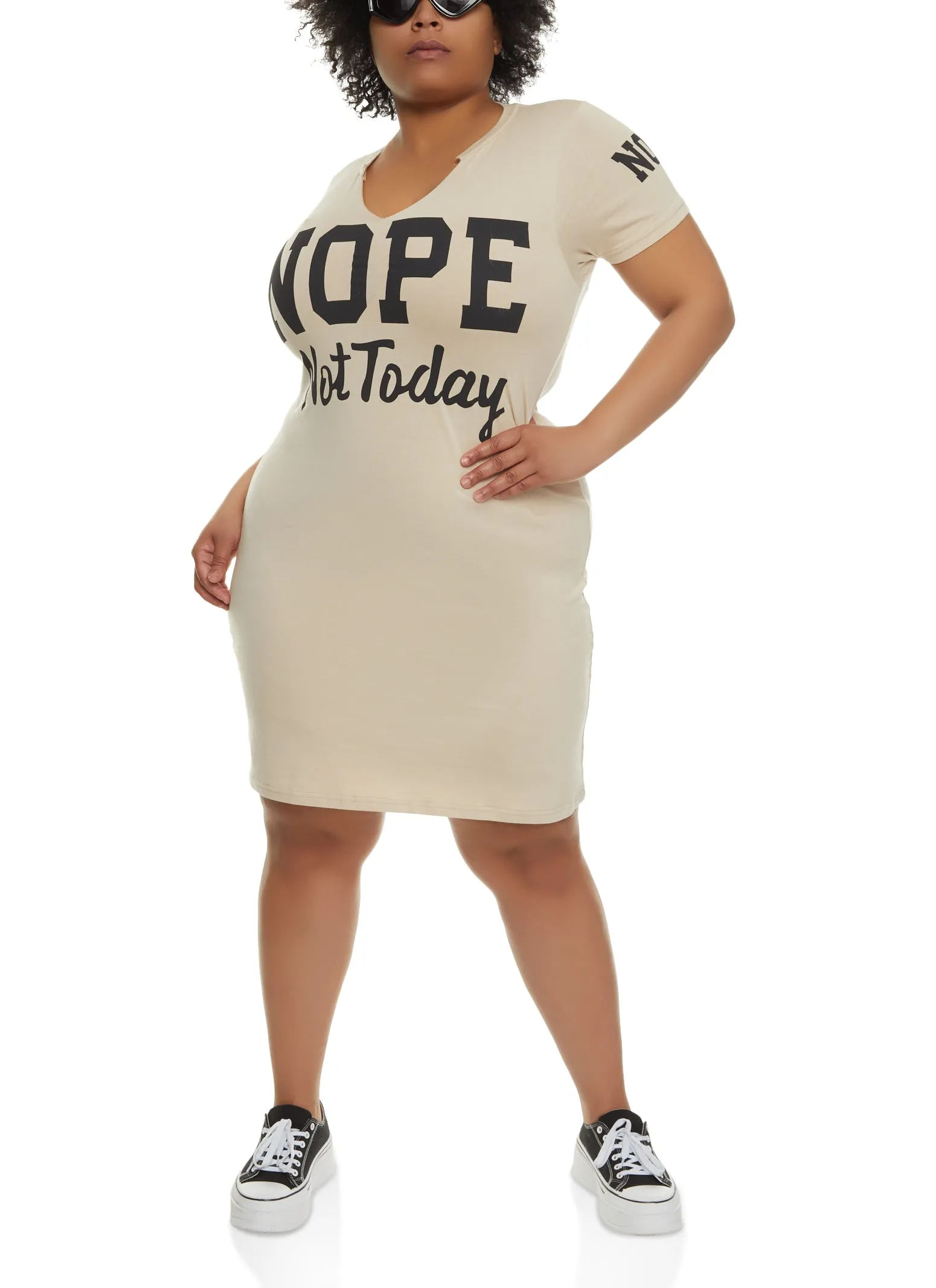 Plus Size Notch Neck Nope Not Today T Shirt Dress sold by Rainbow