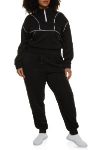 Plus Size Zip Neck Contrast Piping Track Jacket sold by Rainbow