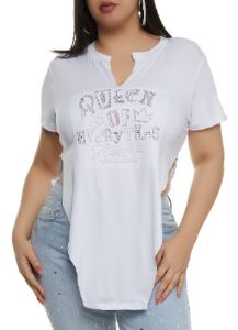 Plus Size Queen of Everything Embossed Rhinestone Graphic Tee sold by Rainbow