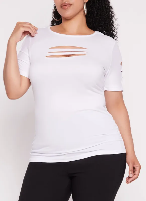 Plus Size Laser Cut Ruched T Shirt sold by Rainbow