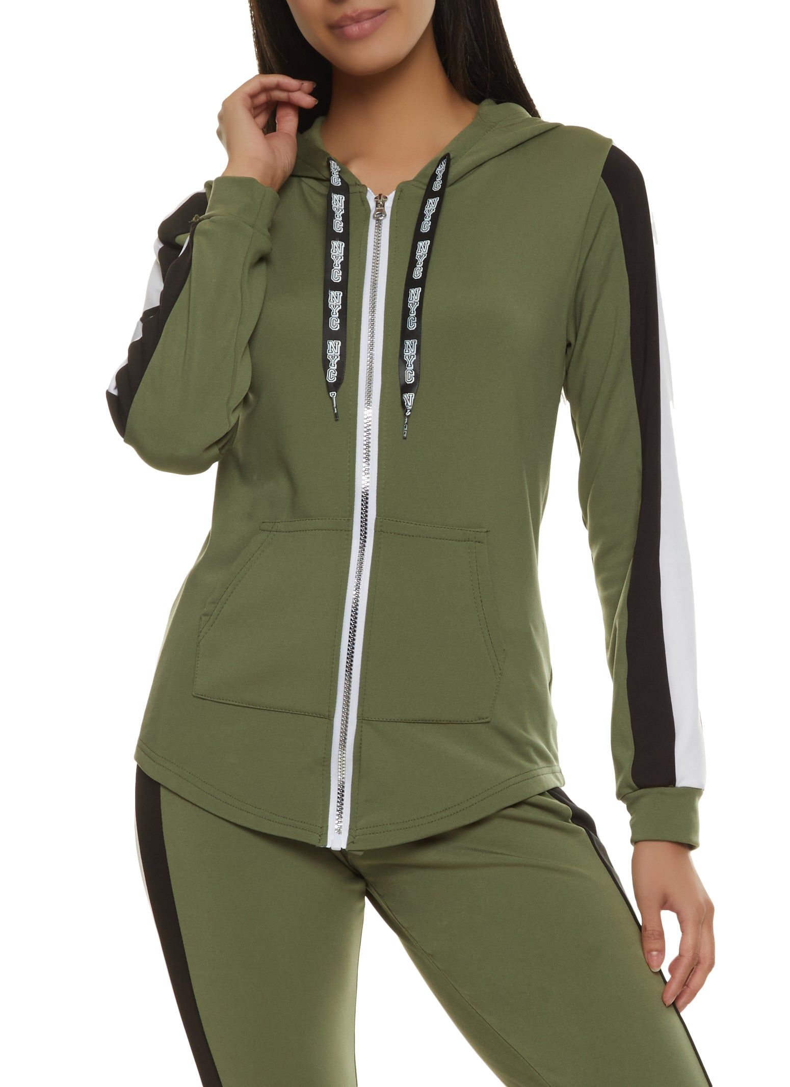 Striped Zip Front Hooded Track Jacket sold by Rainbow