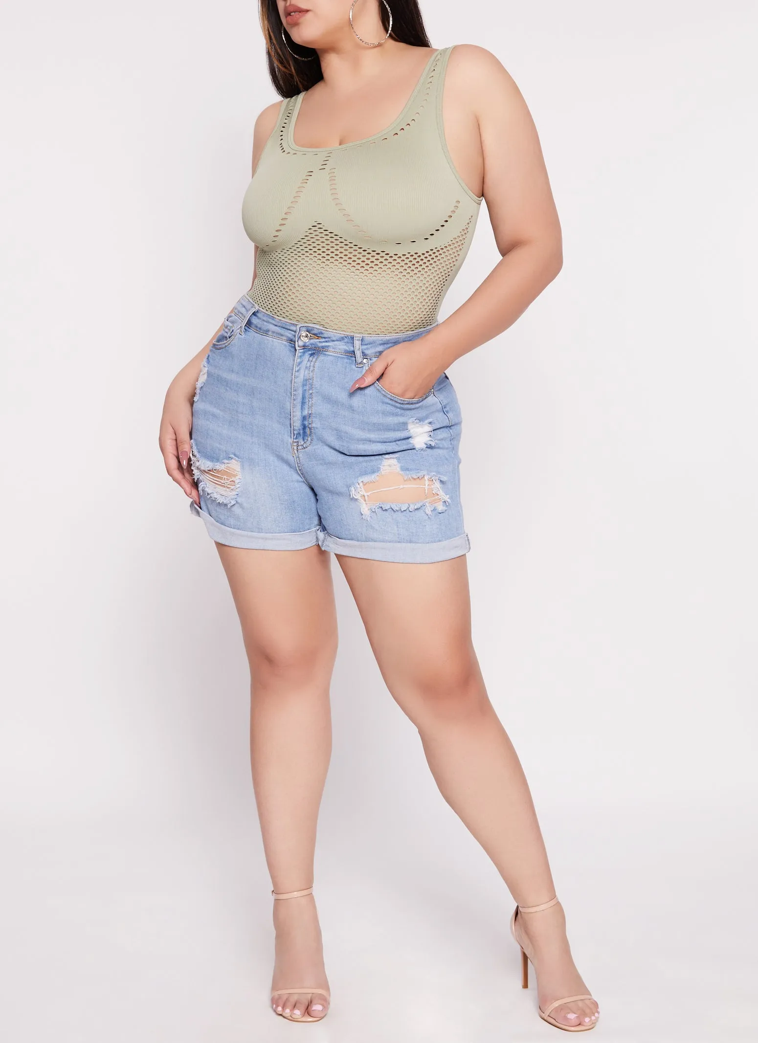 Plus Size Seamless Ribbed Laser Cut Tank Bodysuit sold by Rainbow product image thumbnail 2