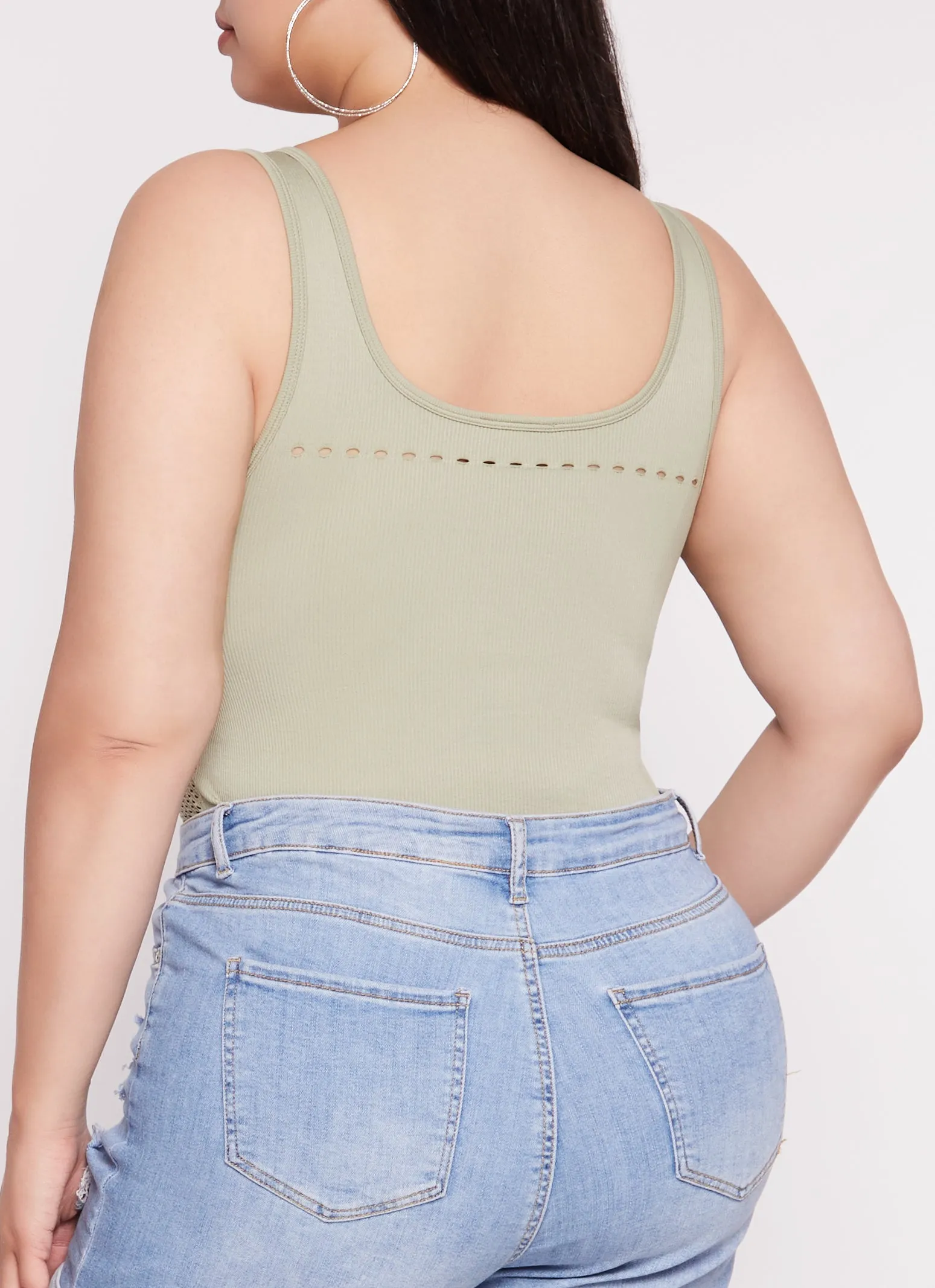 Plus Size Seamless Ribbed Laser Cut Tank Bodysuit sold by Rainbow product image thumbnail 3