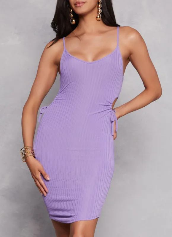 Ribbed Drawstring Keyhole Side Cami Dress sold by Rainbow