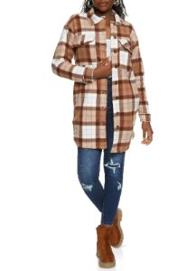 Plaid Brushed Knit Sherpa Lined Longline Shacket sold by Rainbow