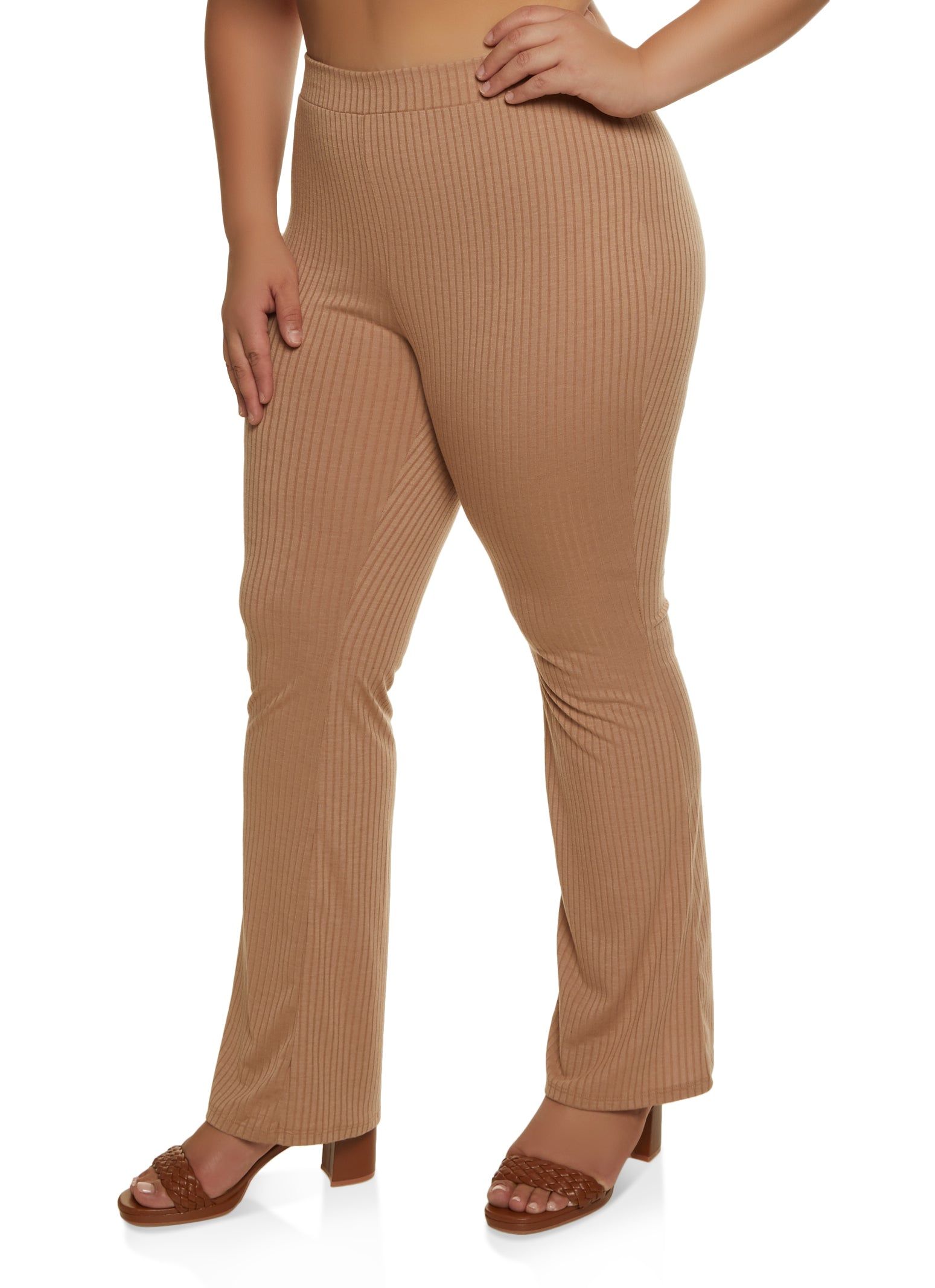 Plus Size Ribbed High Waist Flare Pants sold by Rainbow