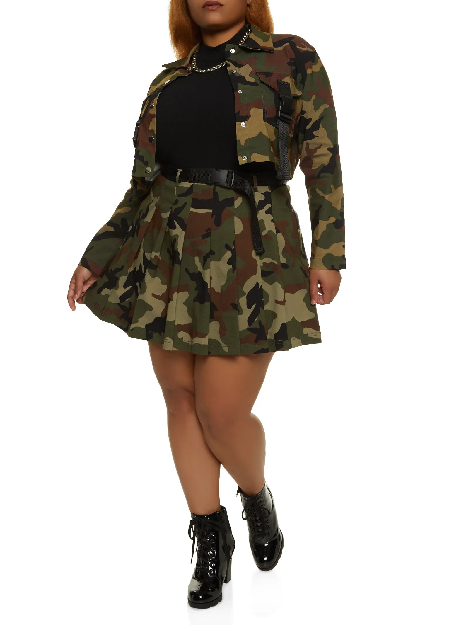 Plus Size Flap Pocket Buckle Detail Crop Jacket sold by Rainbow product image thumbnail 2