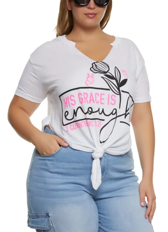 Plus Size His Grace Is Enough Hanky Hem Graphic Tee sold by Rainbow