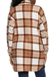 Plaid Brushed Knit Sherpa Lined Longline Shacket sold by Rainbow