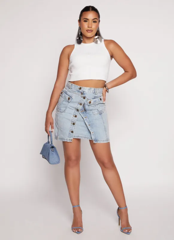 Denim Asymmetrical Pencil Skirt sold by Rainbow