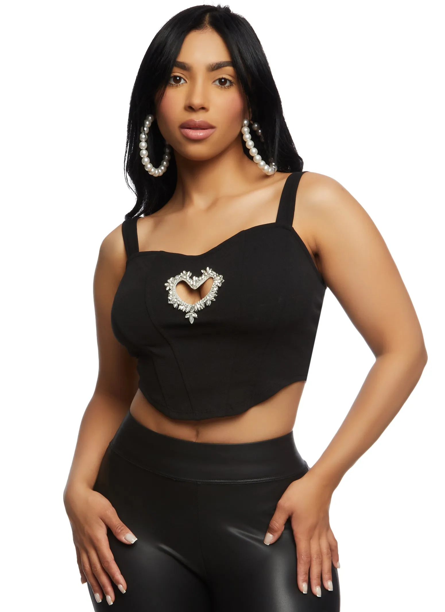 Rhinestone Heart Cut Out Corset Crop Top sold by Rainbow