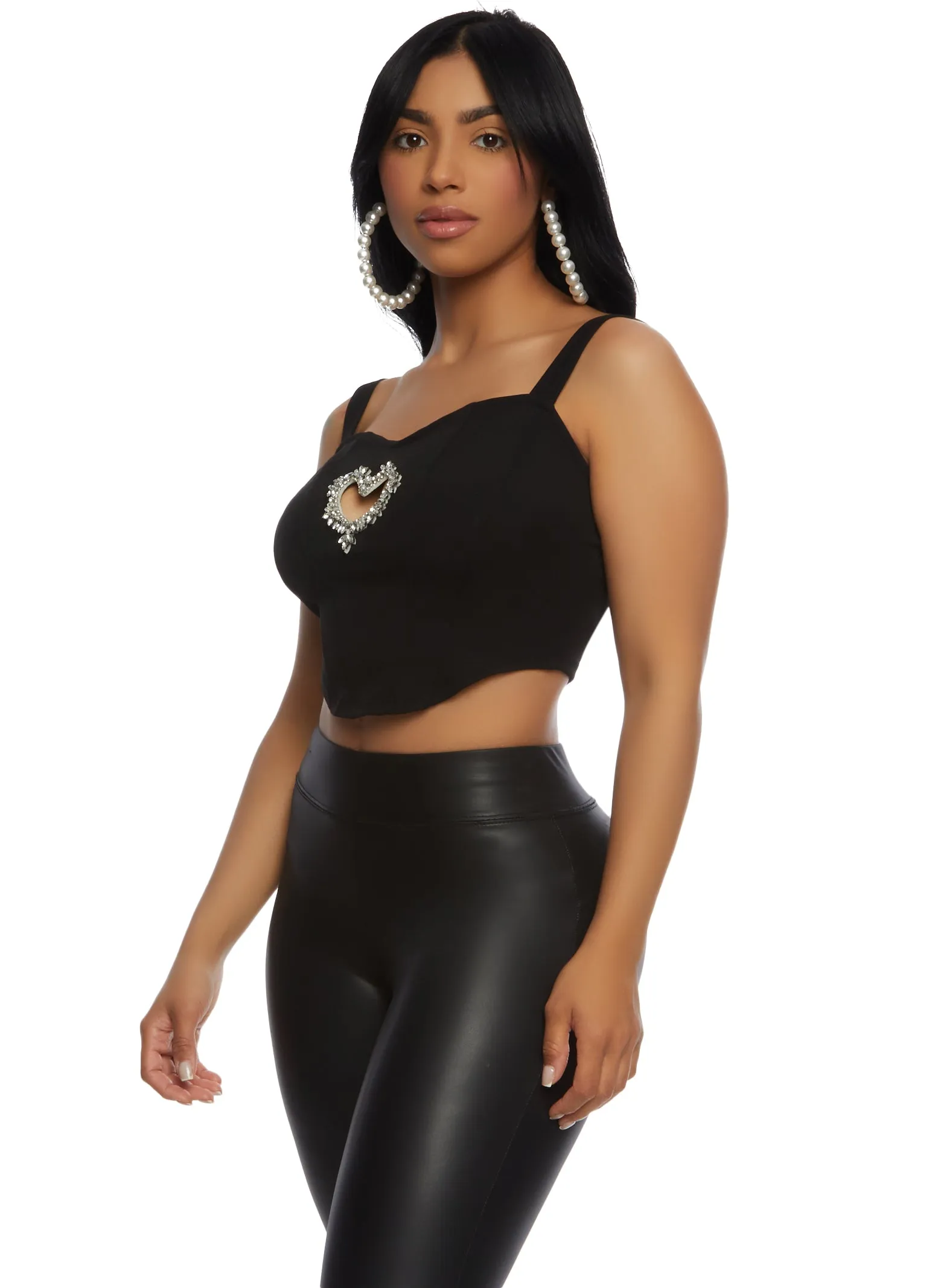 Rhinestone Heart Cut Out Corset Crop Top sold by Rainbow product image thumbnail 2