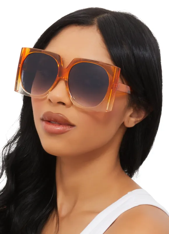 Ombre Clear Frame Oversized Square Sunglasses sold by Rainbow