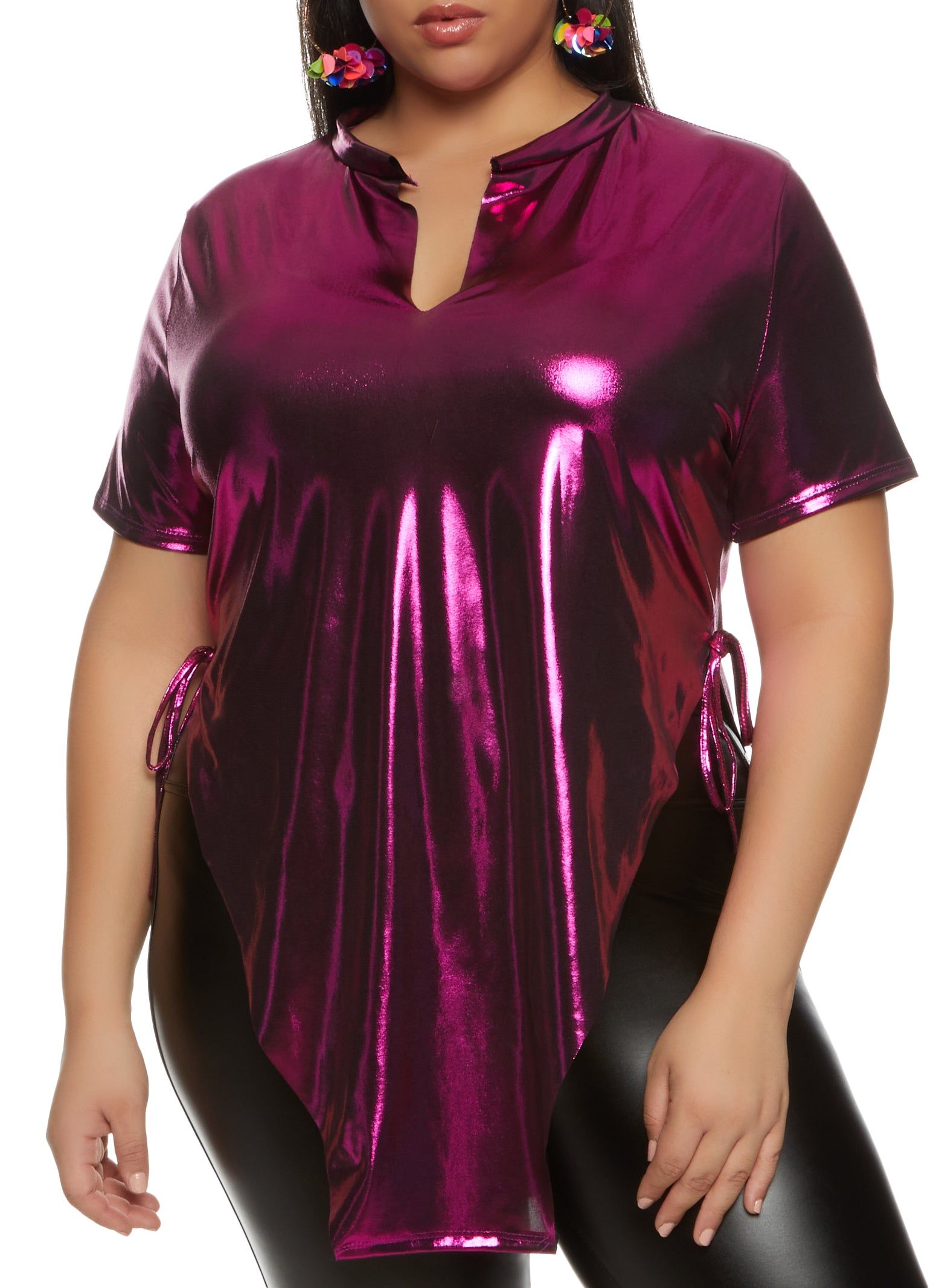 Plus Size Metallic Foil Hanky Hem Top sold by Rainbow
