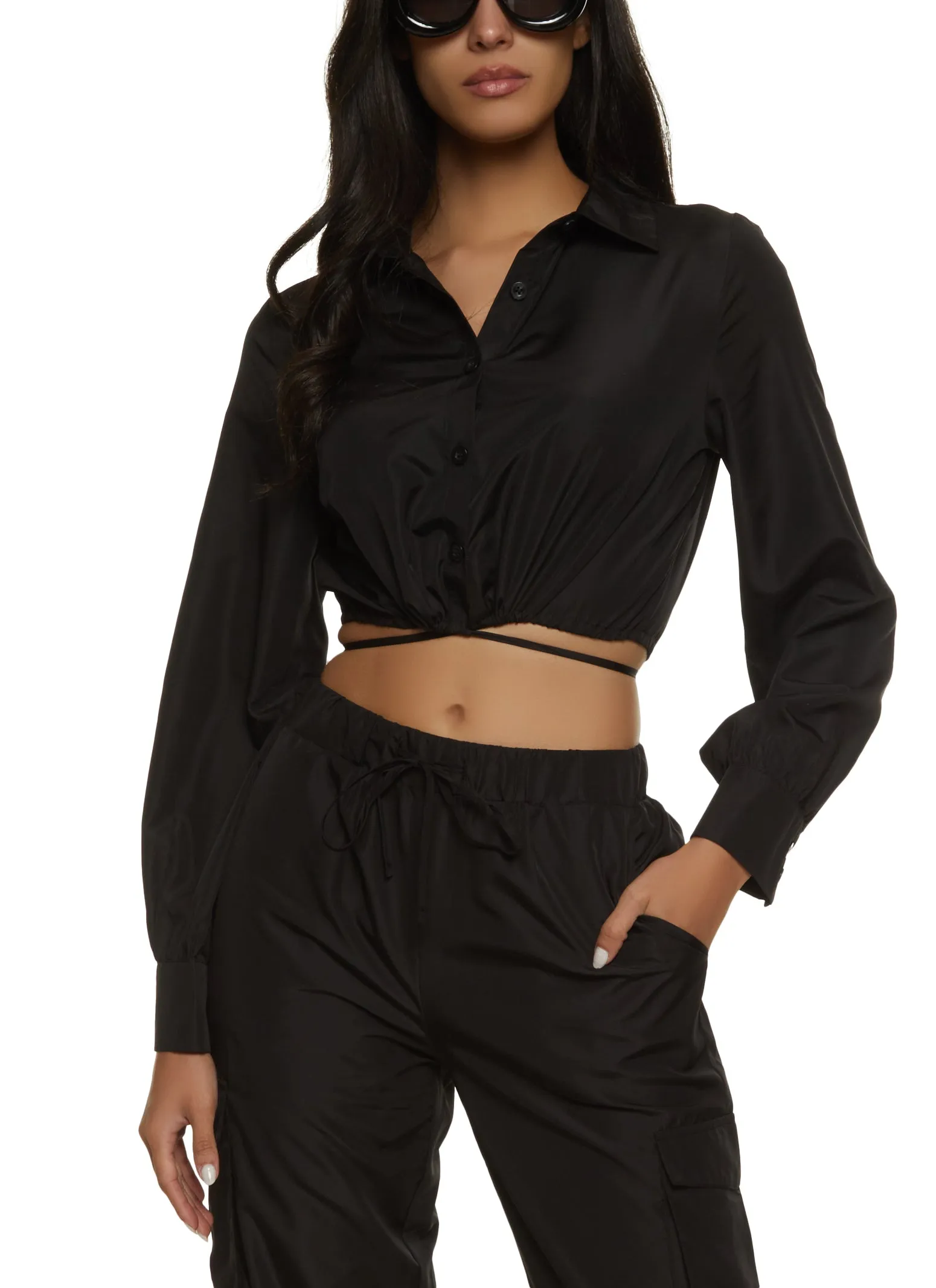 Nylon Tie Back Cropped Shirt sold by Rainbow