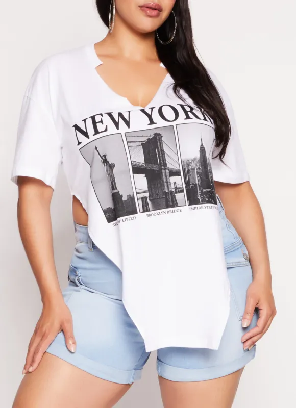 Plus Size New York Hanky Hem Graphic Tee sold by Rainbow