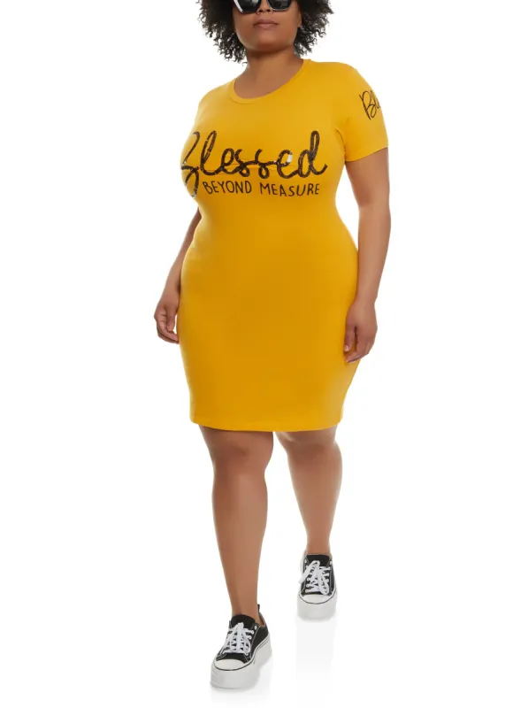Plus Size Sequin Blessed Beyond Measure T Shirt Dress sold by Rainbow