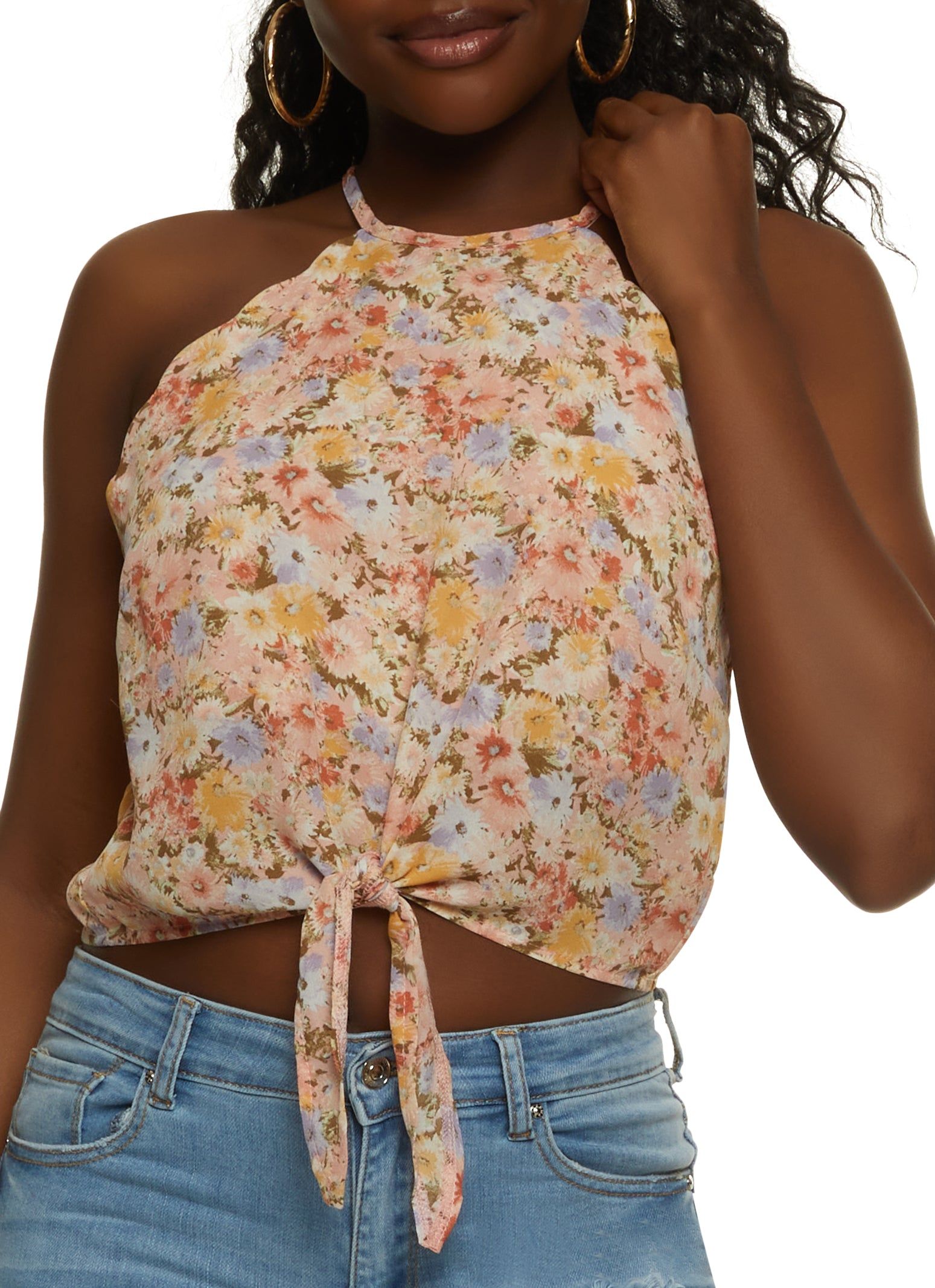 Floral Print Tie Front Tank Top sold by Rainbow