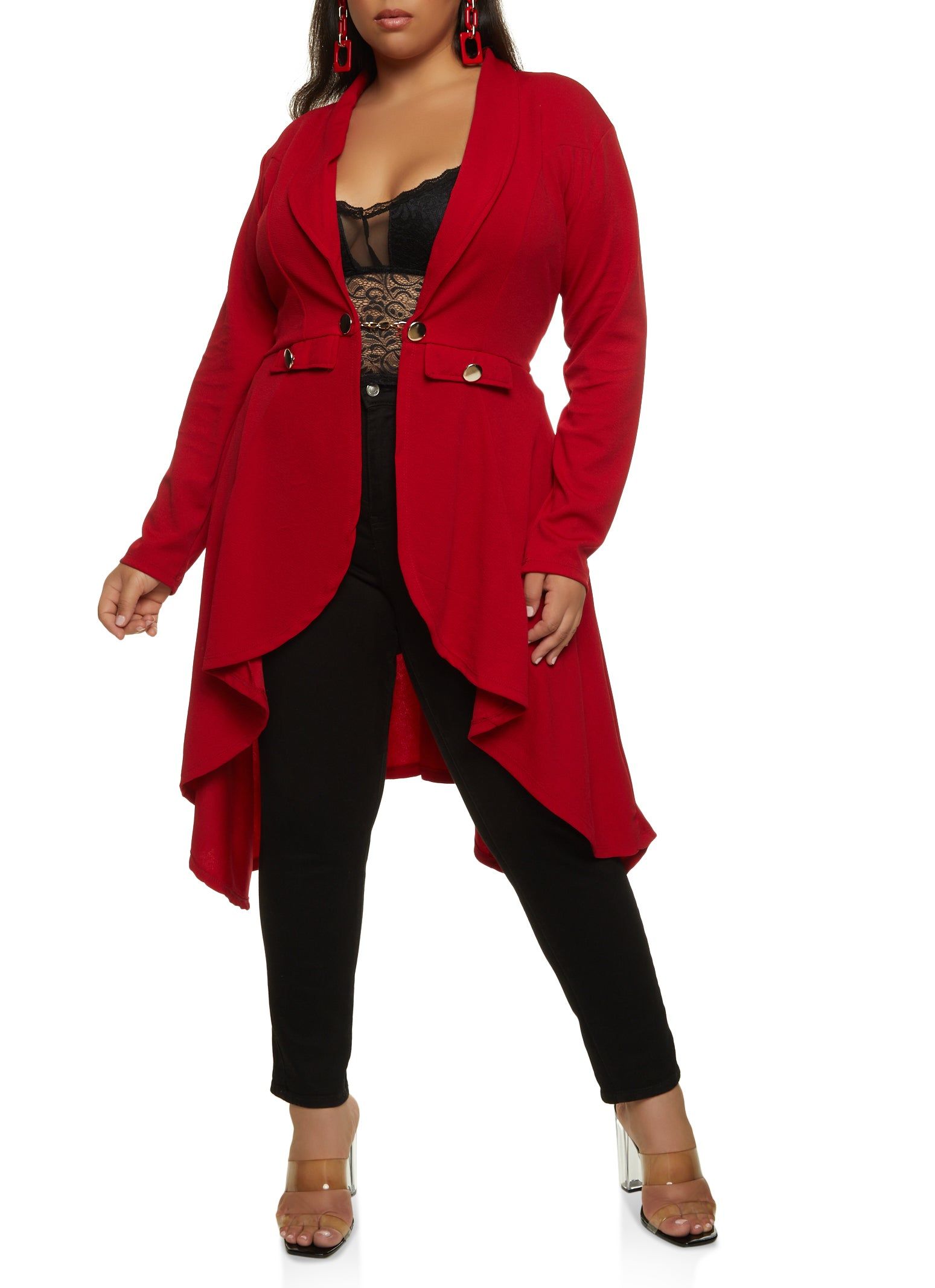 Plus Size Chain Button High Low Blazer sold by Rainbow