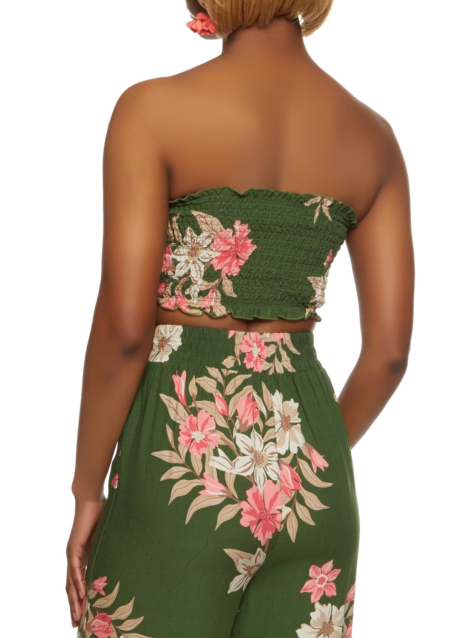 Floral Print Tie Front Smocked Bandeau Top sold by Rainbow product image thumbnail 3