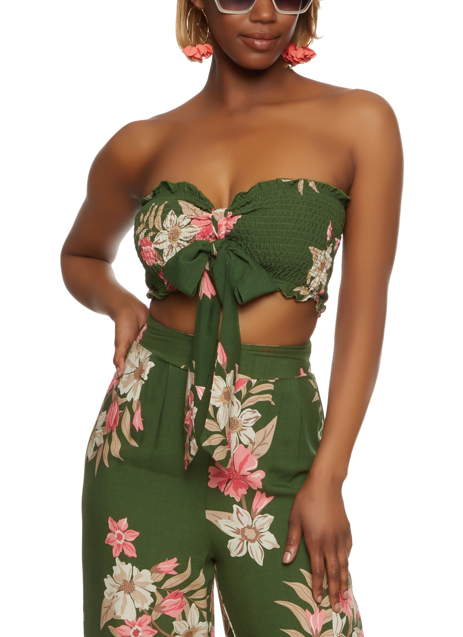 Floral Print Tie Front Smocked Bandeau Top sold by Rainbow product image thumbnail 2