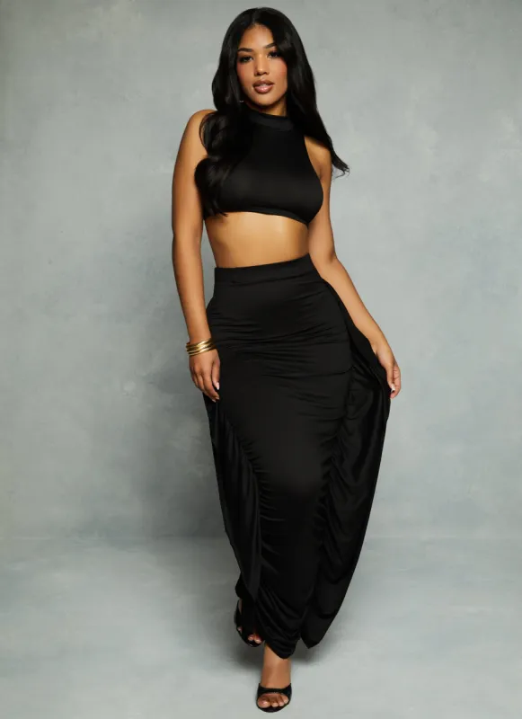Ruched Ruffle Side Maxi Pencil Skirt sold by Rainbow