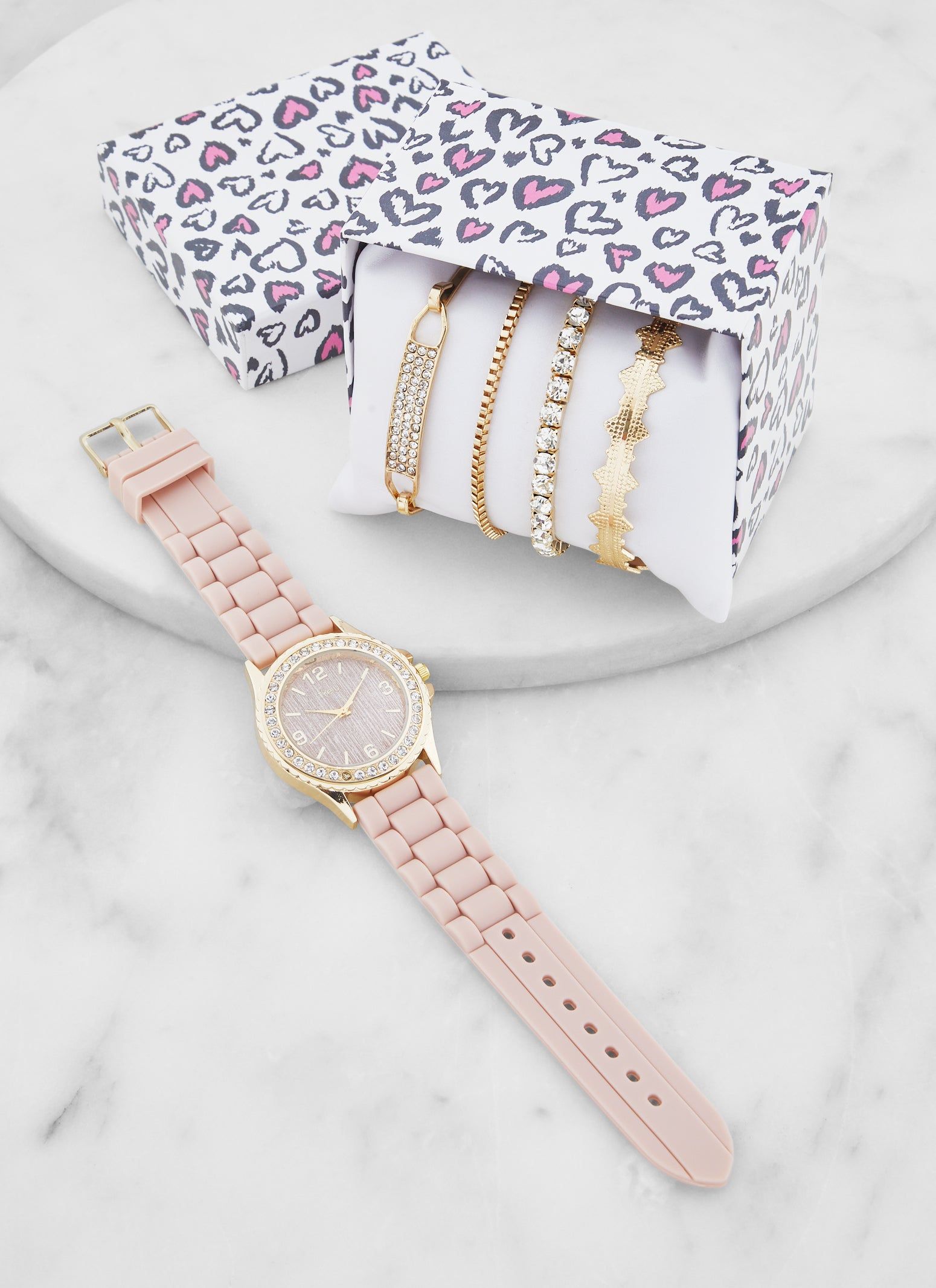 Rhinestone Trim Watch and Assorted Bracelet Set sold by Rainbow