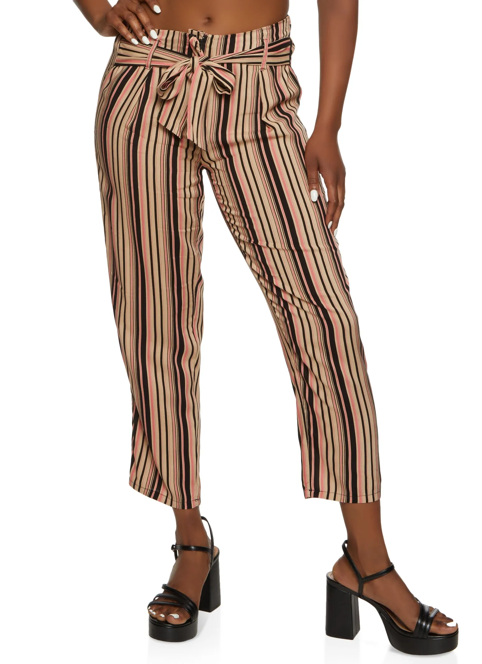 Striped Paperbag Waist Ankle Pants sold by Rainbow