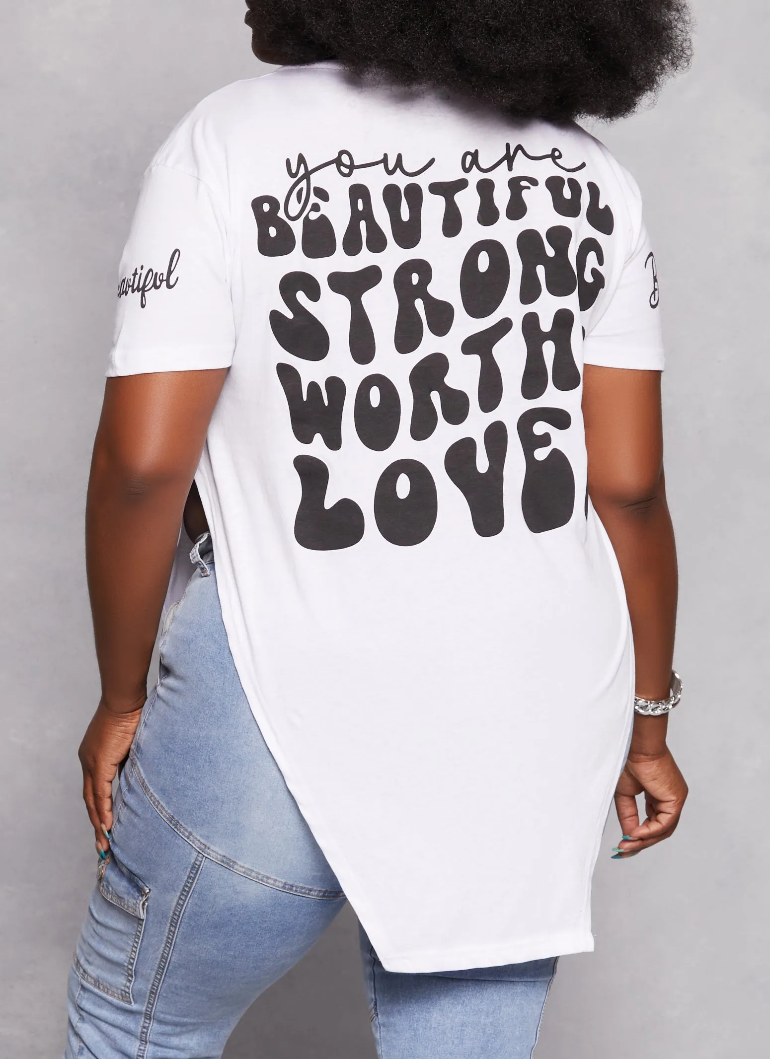 Plus Size Beautiful Hanky Hem Sequin Graphic Tee sold by Rainbow product image thumbnail 3