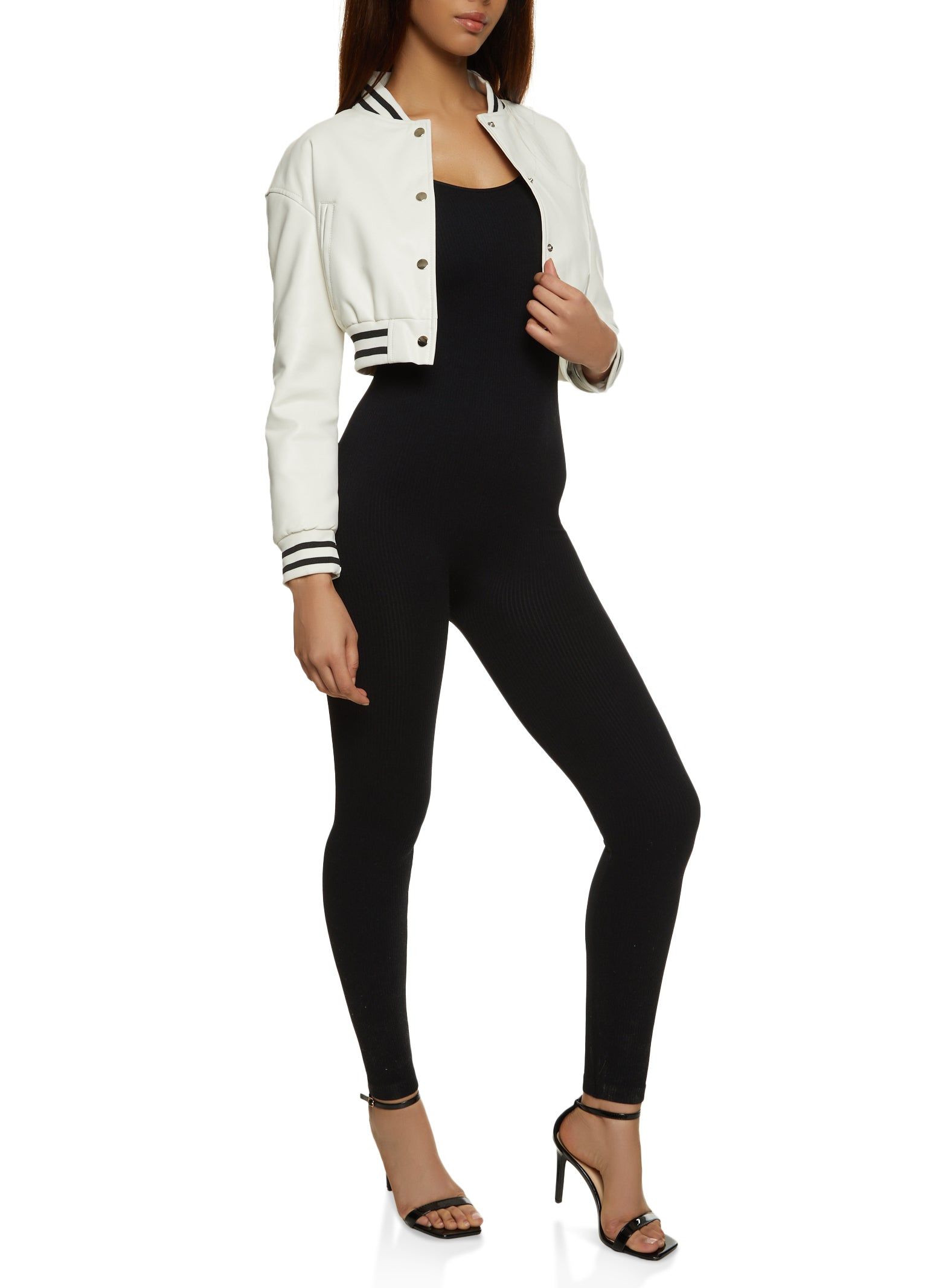 Faux Leather Cropped Baseball Jacket sold by Rainbow product image thumbnail 2