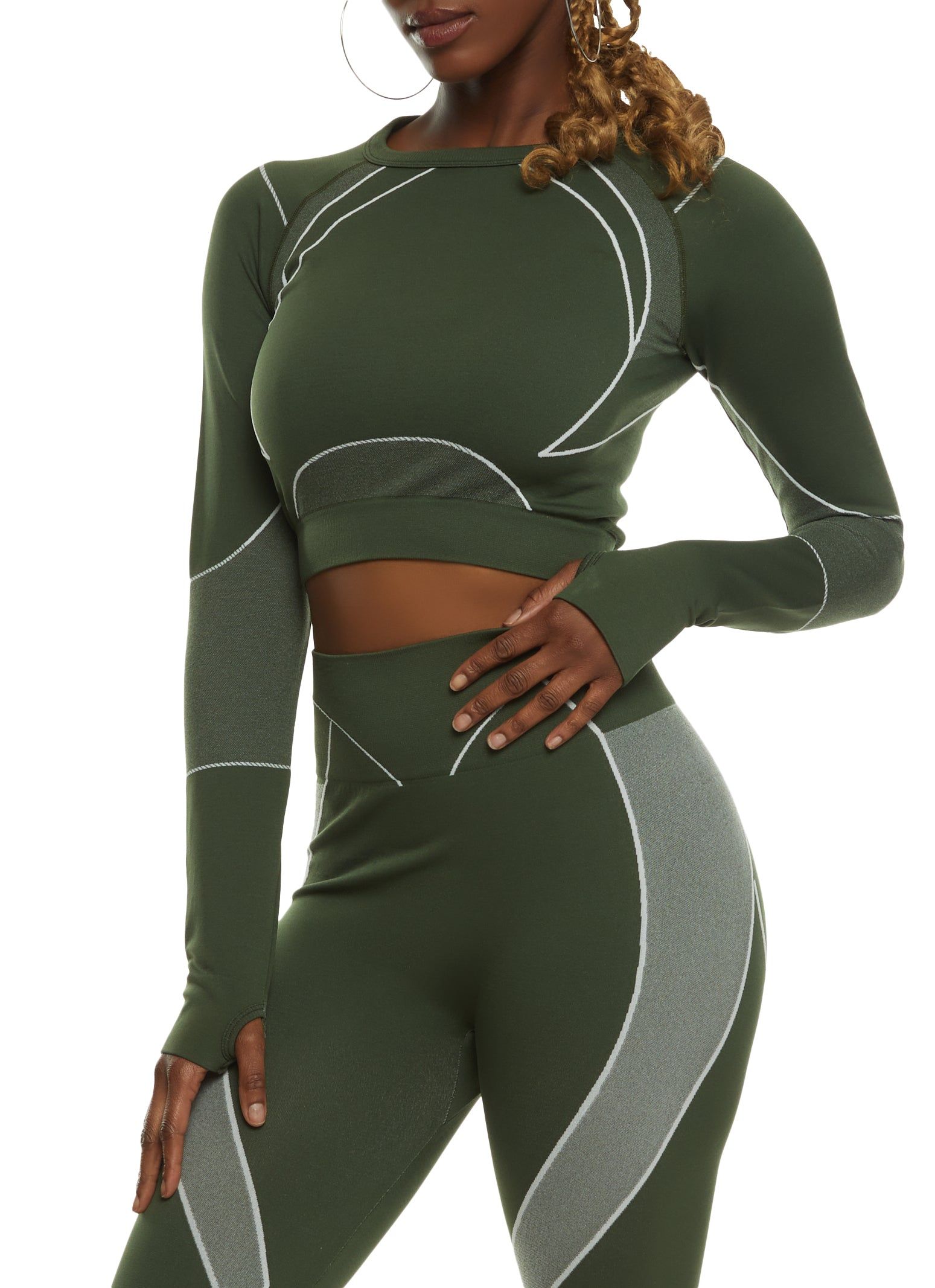 Seamless Contrast Trim Long Sleeve Crop Top sold by Rainbow