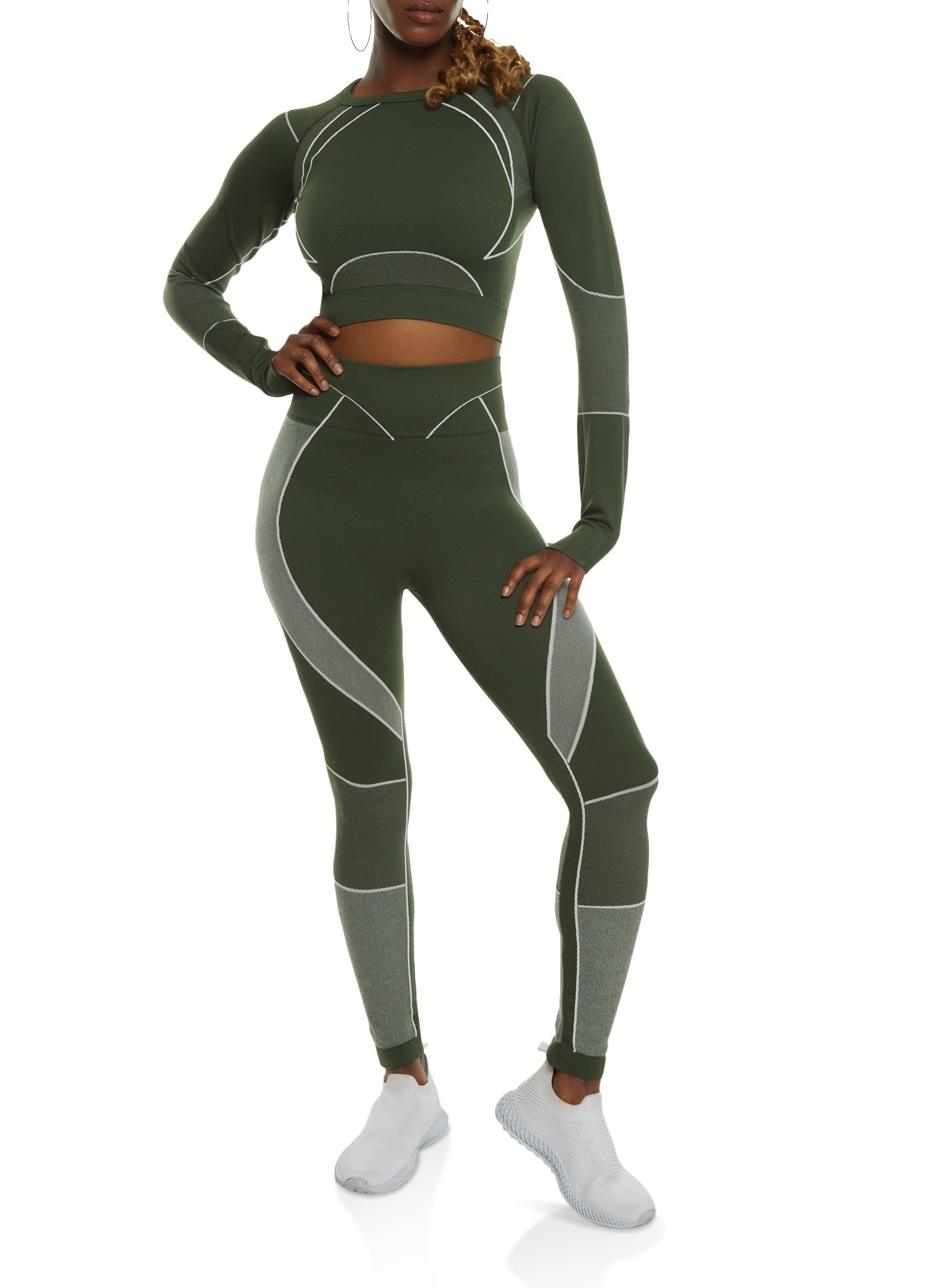 Seamless Contrast Trim Long Sleeve Crop Top sold by Rainbow product image thumbnail 2