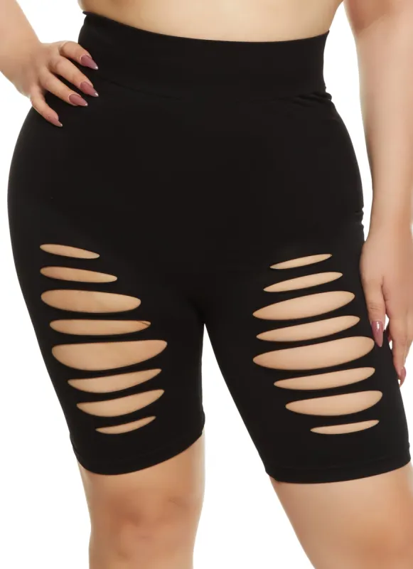 Plus Size Seamless Laser Cut Biker Shorts sold by Rainbow