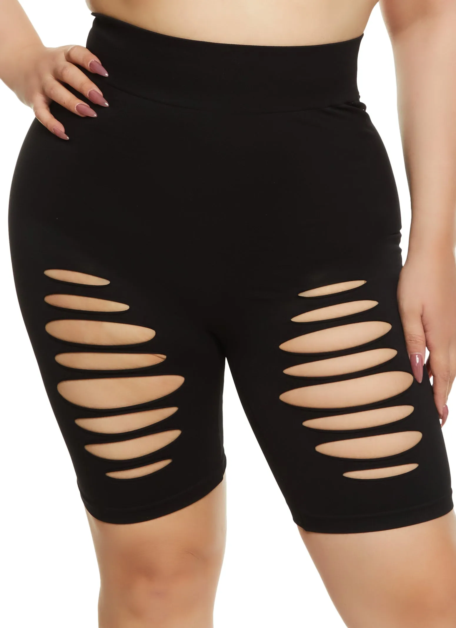 Plus Size Seamless Laser Cut Biker Shorts sold by Rainbow