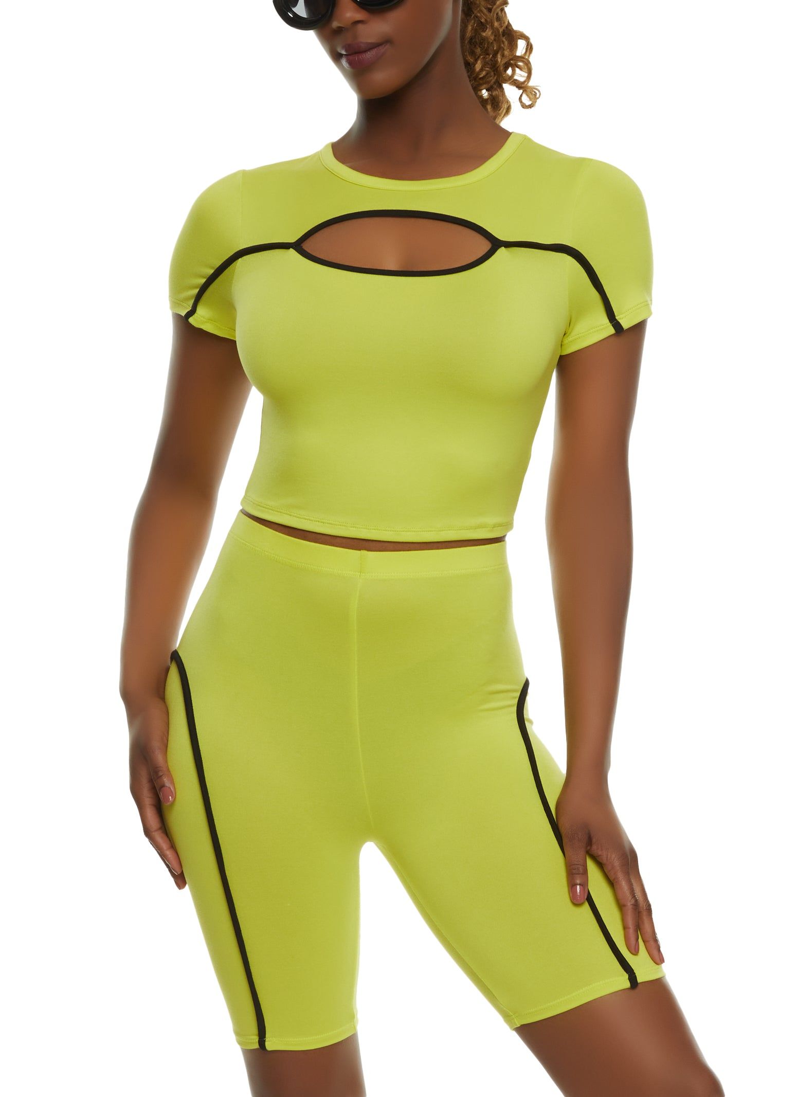 Contrast Piping Keyhole Crop Top sold by Rainbow