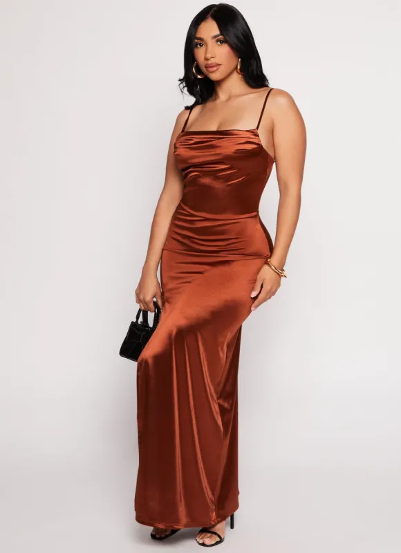 Satin Caged Back Maxi Dress sold by Rainbow