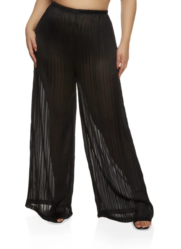 Plus Size Lurex Shadow Stripe Wide Leg Pants sold by Rainbow