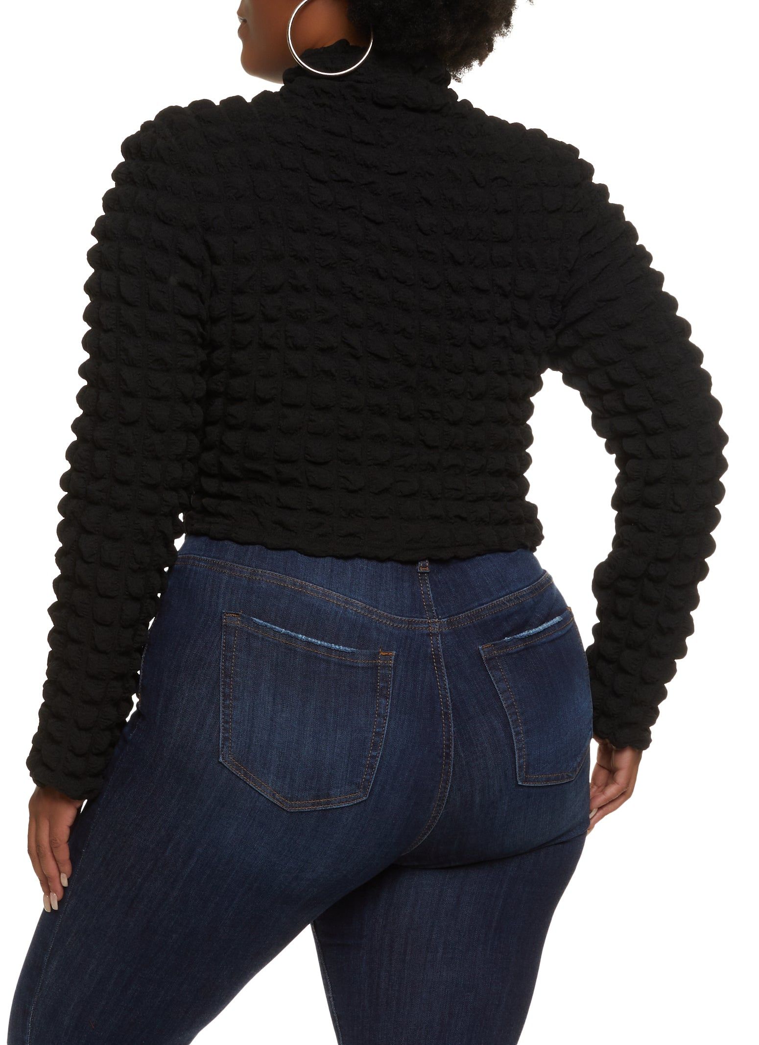 Plus Size Bubble Knit Mock Neck Long Sleeve Crop Top sold by Rainbow product image thumbnail 2