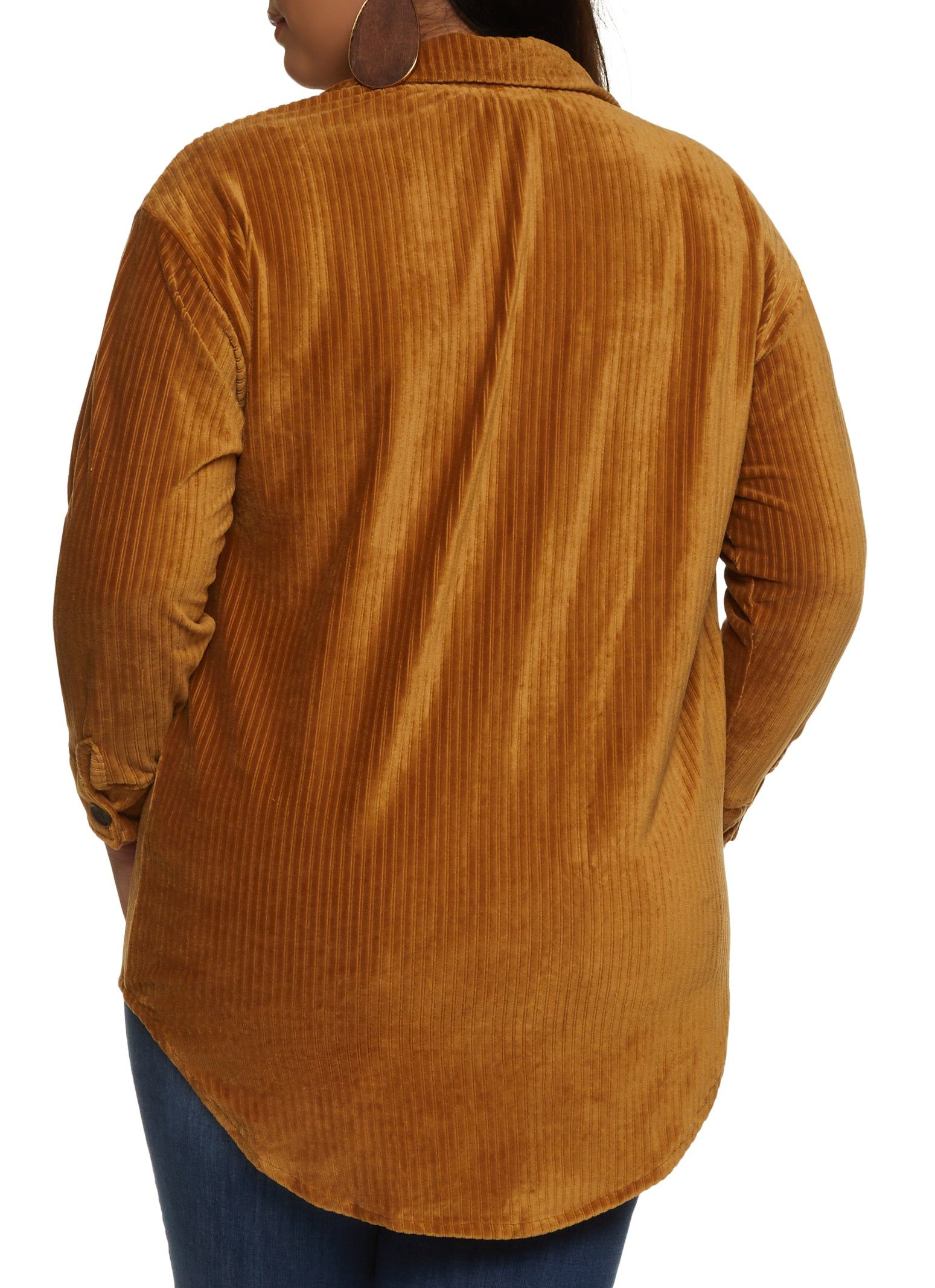 Plus Size Ribbed Knit Velour Button Front Shirt sold by Rainbow product image thumbnail 2