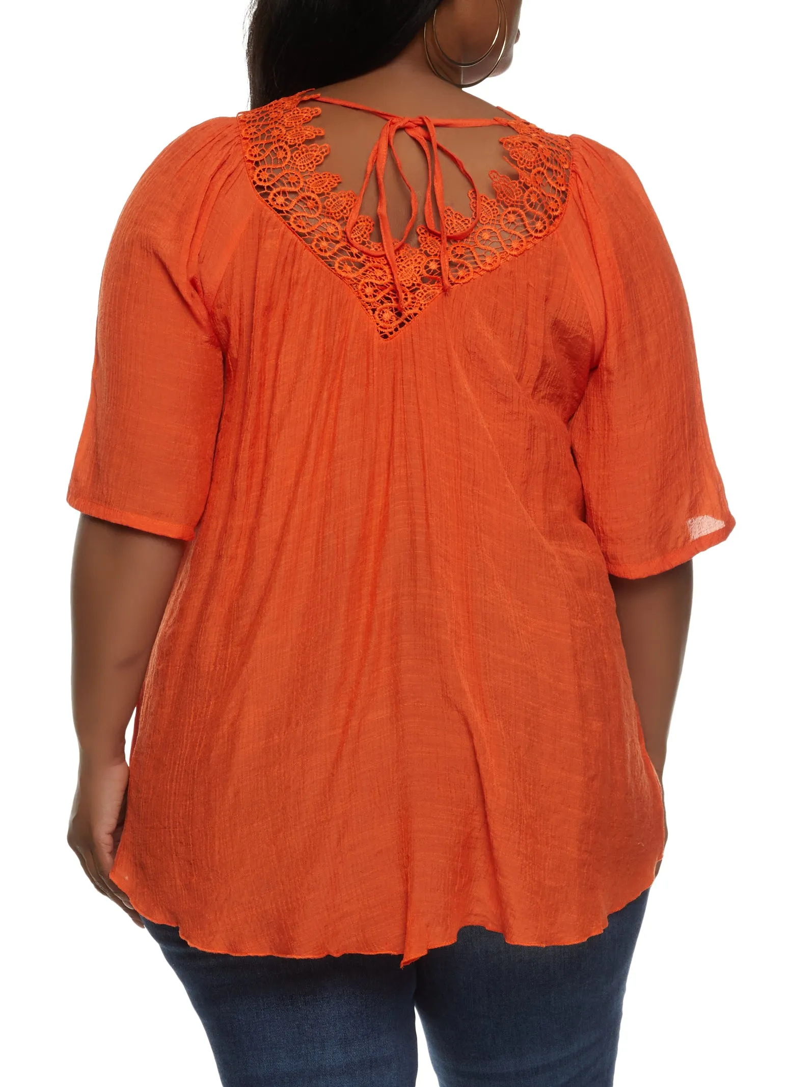 Plus Size Gauze Knit Crochet Lace Trim Blouse sold by Rainbow product image thumbnail 2