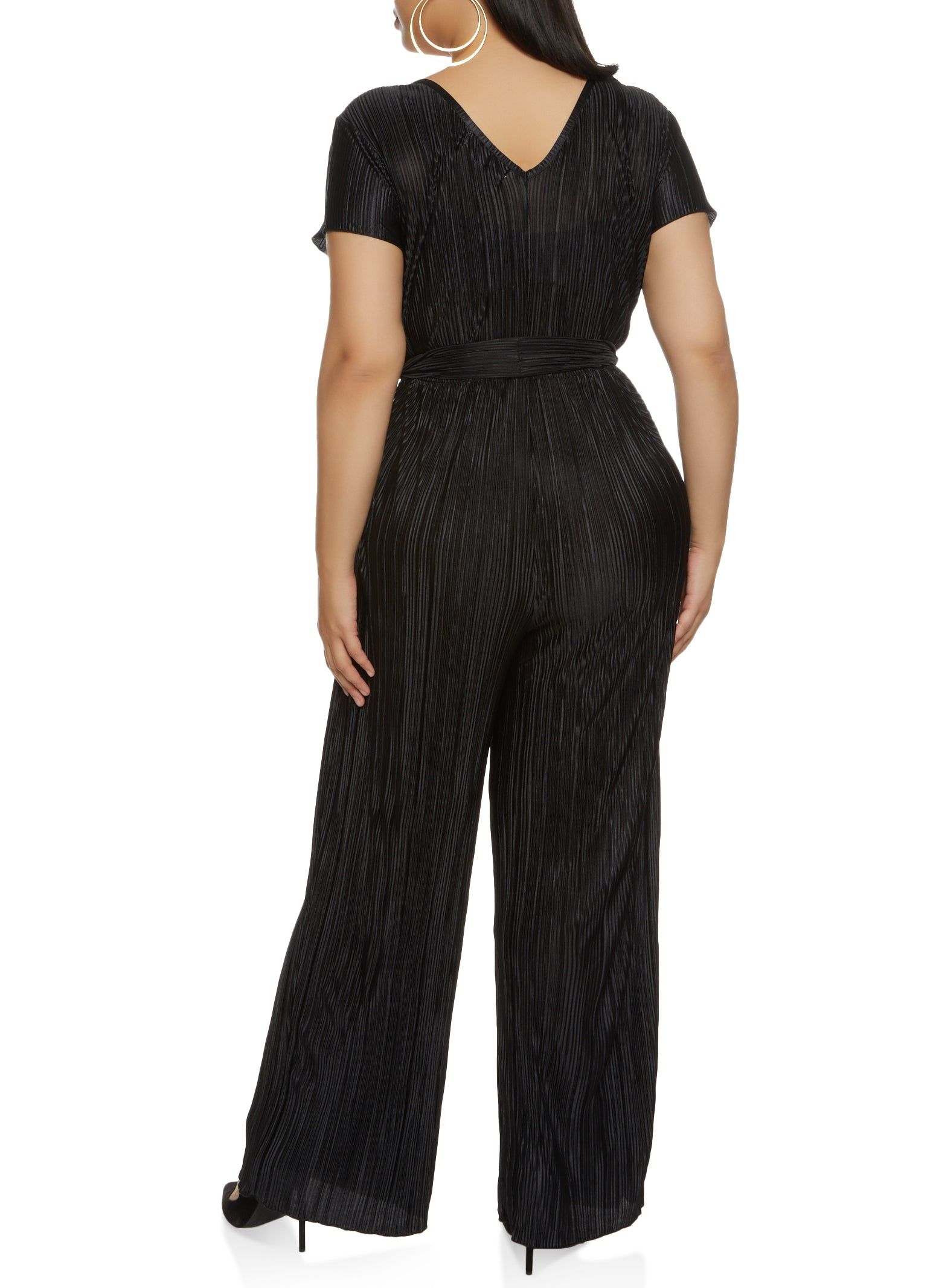 Plus Size Plisse Tie Waist Belted Jumpsuit sold by Rainbow product image thumbnail 2