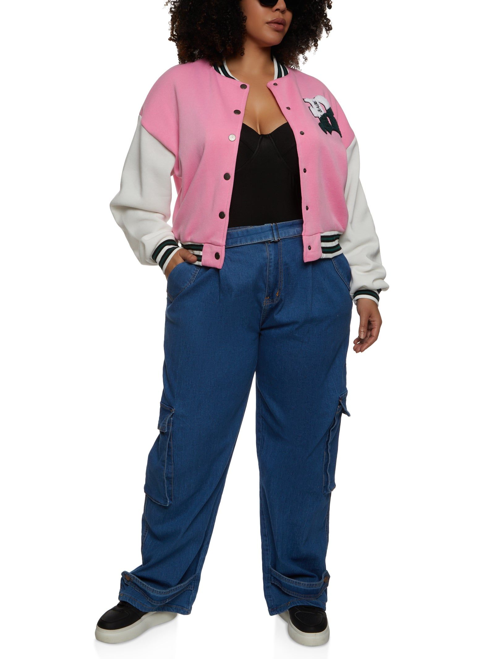 Plus Size Boss Babe Chenille Patch Varsity Jacket sold by Rainbow product image thumbnail 2