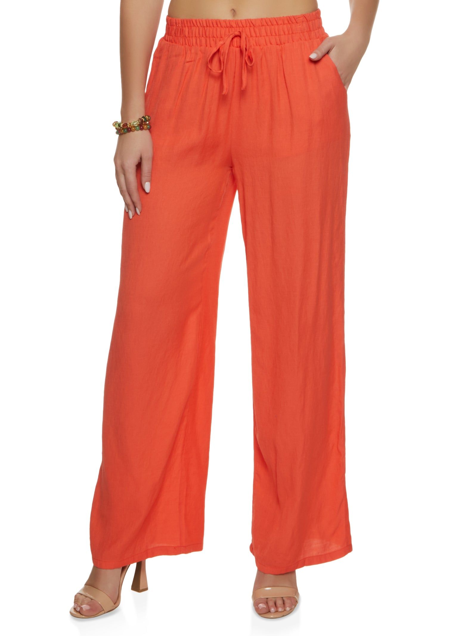 Solid Gauze Knit Faux Drawstring Wide Leg Pants sold by Rainbow
