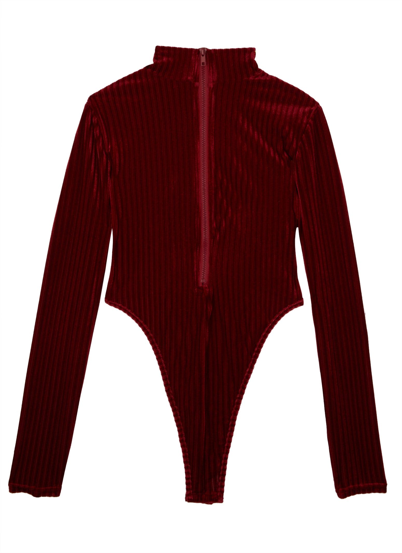 Velvet Burnout Half Zip High Cut Bodysuit sold by Rainbow product image thumbnail 5