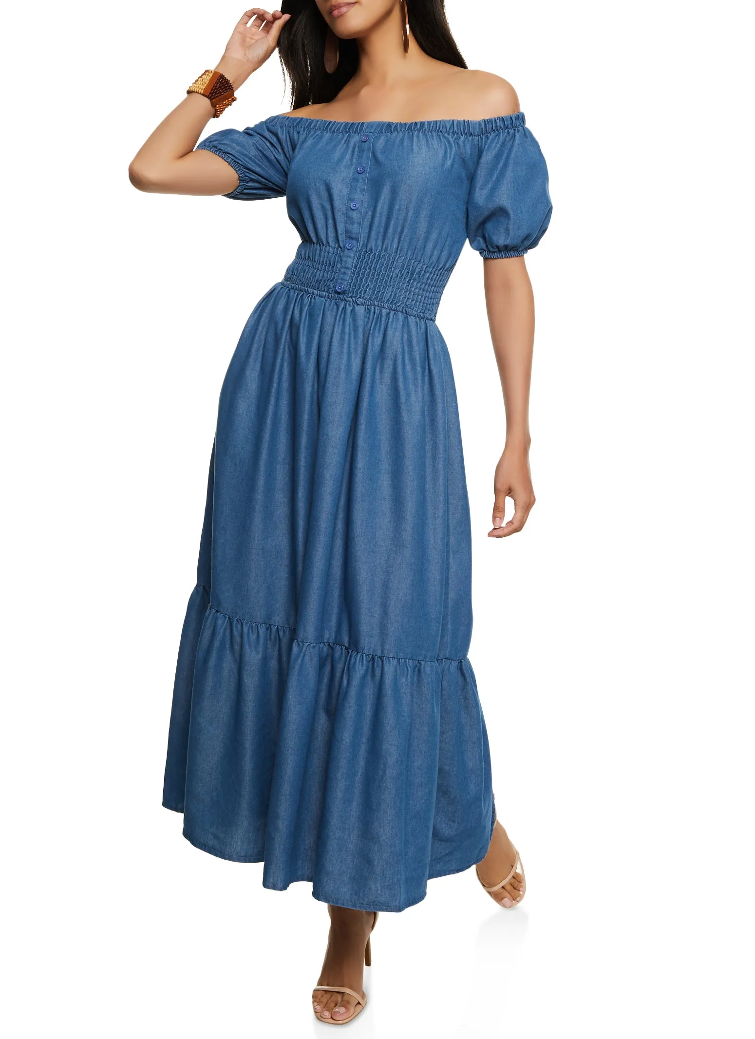 Chambray Off the Shoulder Peasant Dress sold by Rainbow product image thumbnail 2
