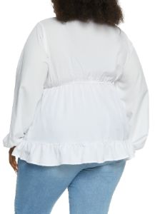 Plus Size Ruffle Trim Peplum Blouse with Necklace sold by Rainbow