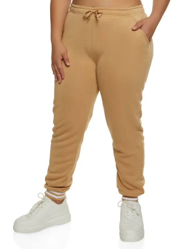 Plus Size Striped Cuff Fleece Joggers sold by Rainbow