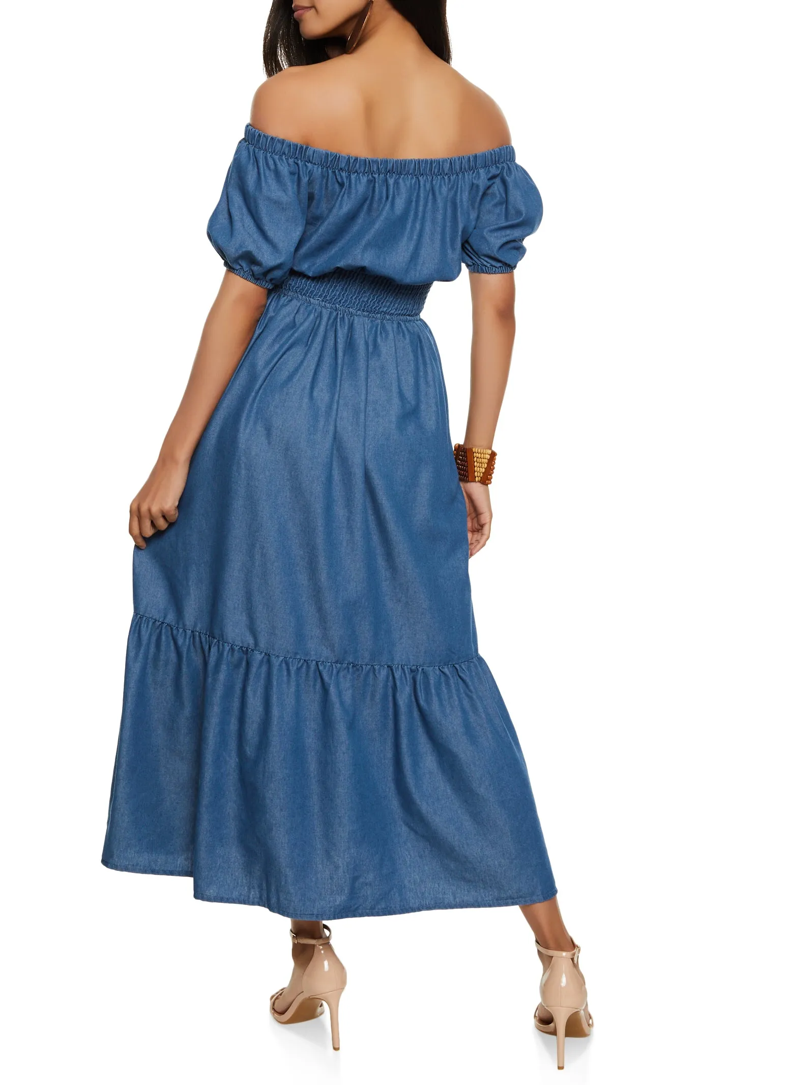 Chambray Off the Shoulder Peasant Dress sold by Rainbow product image thumbnail 3