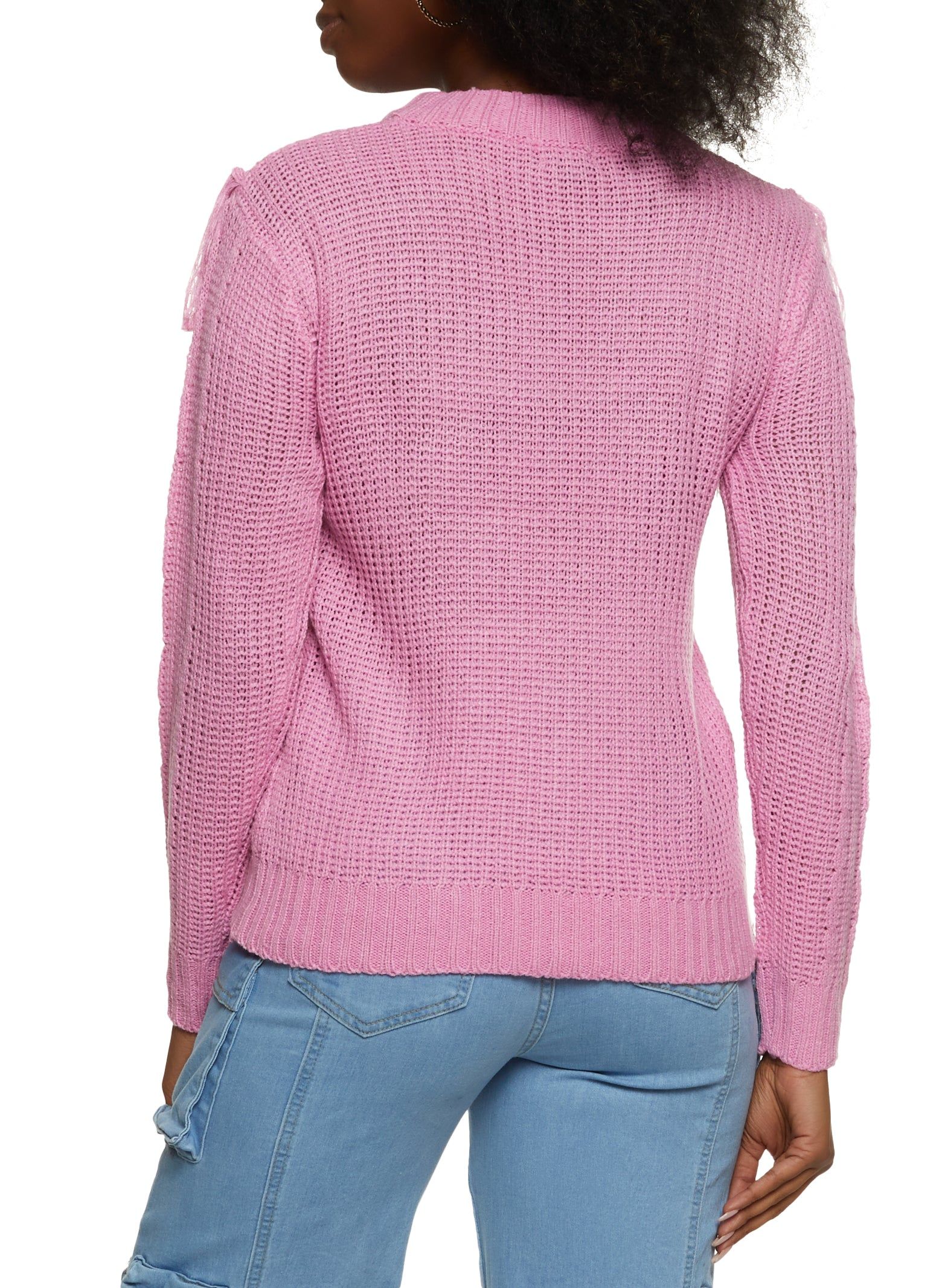 Mock Neck Fringe Cable Knit Sweater sold by Rainbow product image thumbnail 2